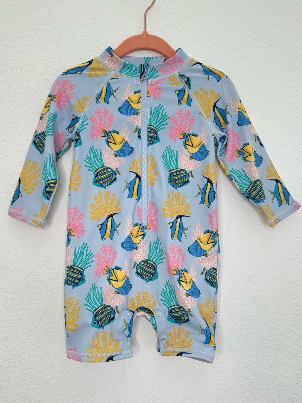Janie and Jack Swimsuit Rashguard One-Piece Blue Tropical Fish Long-Sleeve 12-18